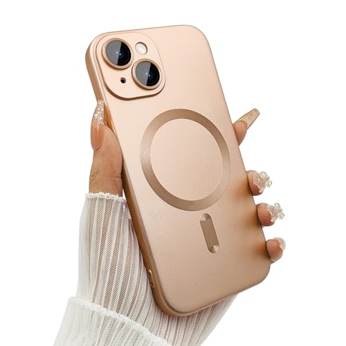 Coque iPhone 15 Plus antichoc évite rayures objectifs avec aimant MagSafe puissant or