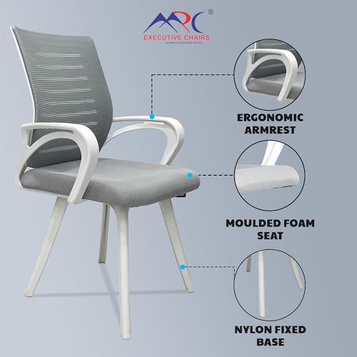 Image of MRC Boom Mesh Mid-Back Fixed Ergonomic Office Chair| Visitor Chair| Study Chair |Computer Chair | Work from Home (White & Grey)