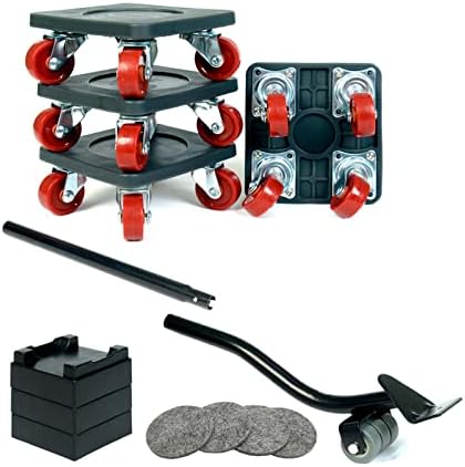 Kit De 4 Roulettes Pour Déplacer Les Meubles - Capacité 454 Kg - Roues Pivotantes 360° - Avec Pied-de-biche Et Rehausseurs
