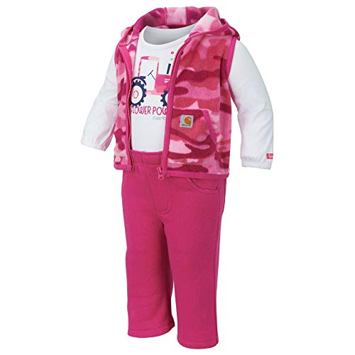 Carhartt Baby Girls' 3-Piece Clothing Set-Long Sleeve, Pink Flower Power, 24M