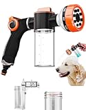 Premium Dog Washing Hose Attachment, 8-Pattern Dog Bath Sprayer, Easy-Control Hose Nozzle with Soap Dispenser for Garden, Pet Shower and Car Wash