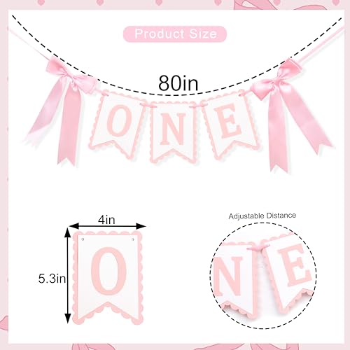 Image of Bow First Birthday High Chair Banner - Pink Bow 1st Party Decoration,Coquette First High Chair Banner,Coquette One Birthday Photo Prop (bow 1st)
