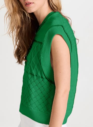 Image of EVALESS Womens Short Sleeve Sweater Summer Fall 2025 Round Neck Crochet Pullover Cap Sleeve Knit Oversized Sweater Vest Tops