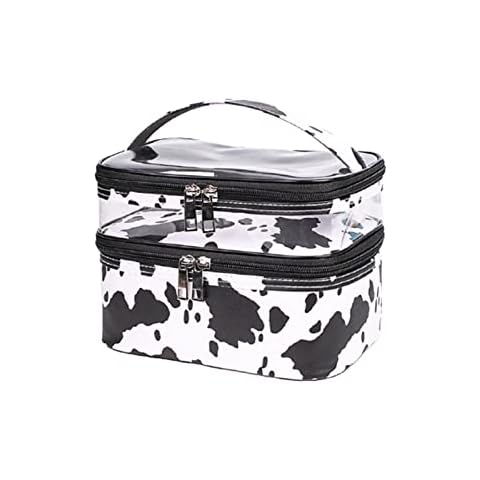Coslike 18x16x21cm Transparent Cow Print Makeup Bag, 2 Layers Travel Cosmetic Bag Set, Cut Cow Makeup Bag, Storage Pouch Travel Pouch Bags Cover