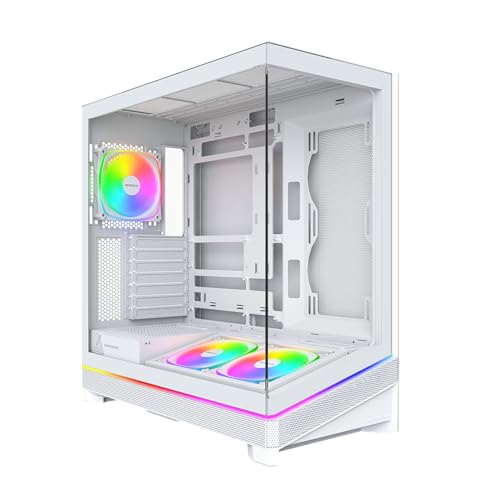 Image of MONTECH Sky 3 ATX PC Case, Panoramic Glass, Adjustable Airflow, Personalized Design, 360mm Radiator Support, 3x120mm ARGB PWM Fans Pre-Installed, Compact Build for Next-Gen GPU, White (SKY3W)