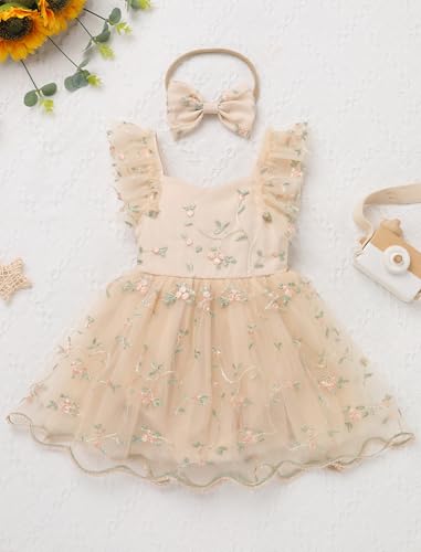 IDOPIP Floral Embroidered Baby Girl Romper Tutu Dress Princess Tulle Jumpsuit Headband Cake Smash 1st Birthday Party Outfit2