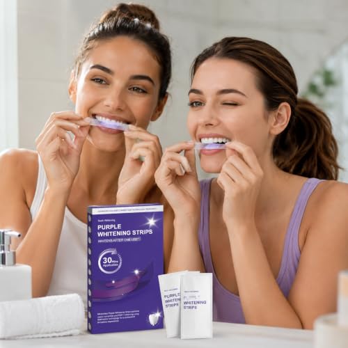 Image of Purple Teeth Whitening Strips (7 Strips) | Peroxide-Free & Sensitivity-Free Enamel-Safe Oral Care with PAP & Hydroxyapatite | Self-Dissolving Strips for Yellow Stain Removal For Men & Women