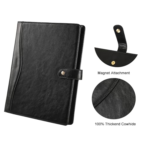 Personalized Leather Padfolio for Men - Business Portfolio with Clipboard, Engraved Legal Pad Folio Folder, A4 Letter Size Ideal Business and Corporate Gifts, Oil Black - Custom