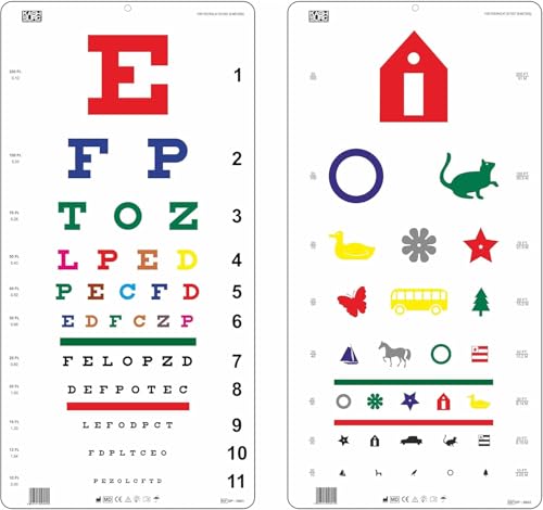 KASHSURG Traditional Snellen Color & Kindergarten Color Distance Vision Eye Chart 20 Feet 22 x 11 Inch_187_Pack of 40