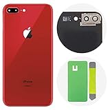 Best OEM iPhone 8 Plus Back Glass Cover Battery Door Replacement w/Adhesive, Installed Camera Frame w/Lens (Red)