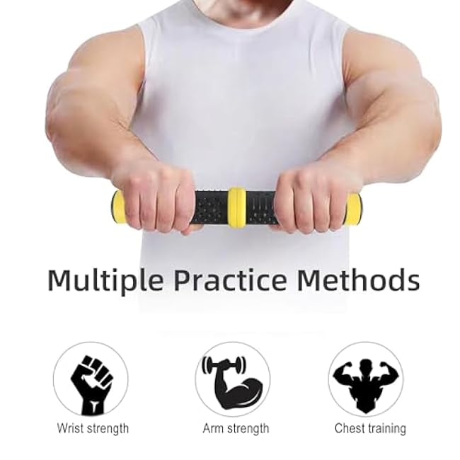 Twist Grip for Resistance Bar: Twist Grip Strength Trainer Hand Exerciser Bars for Arm Wrist & Elbow Strengthener - Hard Power (Grey-132lb) & Soft Power (Yellow-44lb)