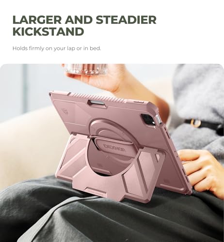 Dexnor Case for iPad Pro 12.9 inch 6th/5th/4th/3rd Gen (2022/2021/2020/2018),Rugged Protective Case with 360° Rotating Hand Strap & Stand & Screen Protector & Pencil Holder Shockproof Cover,Pink by Dexnor - Used condition - Image 4