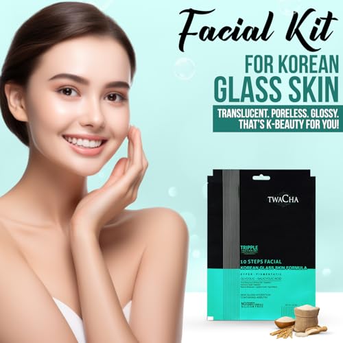 Image of Twacha 10 Steps Facial Kit For KOREAN GLASS SKIN With Glycolic - Salicyclic Acid Instant Brightening Replenishing Glowing Skin Remove Patchy Pigmentation & Get Younger Firmer & Glowing Skin