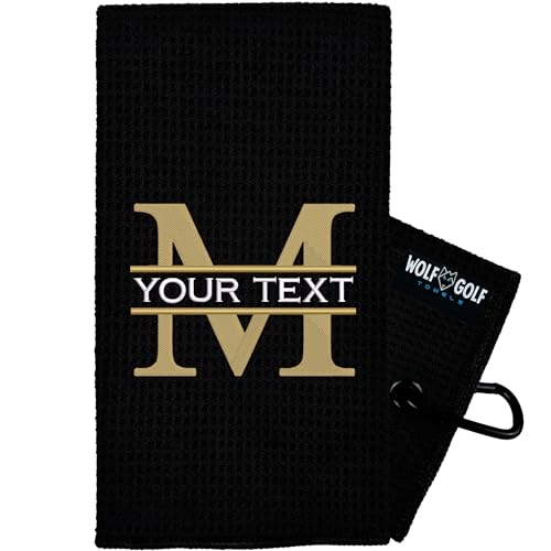 Wolf Golf Towels Personalized Golf Towel | Personalized Golf Towels for Golf Bags | Custom Golf Towel Golf Gifts | Golf Towels for Golf Bags for Men or Women, Black - Split Mono