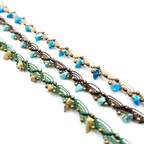 Handmade Boho Macrame Anklet with Brass Beads