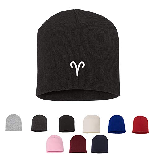 Aries Zodiac Knit Warm Winter Hat Embroidered Beanie Black