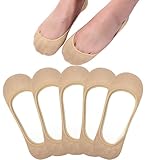 Toes Home No Show Socks Womens, Ultra Low Cut Liners Non Slip Footies for Flats Hidden Invisible Boat Summer Beige 5 Pairs