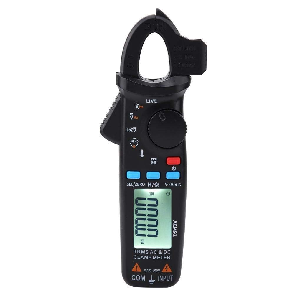 ACM91 Medidor de Pinza Digital de Corriente de AC/DC de 1 mA Medidor de Contadores de Verdadero Valor Eficaz RMS 6000 Probador de Baja Impedancia Negro