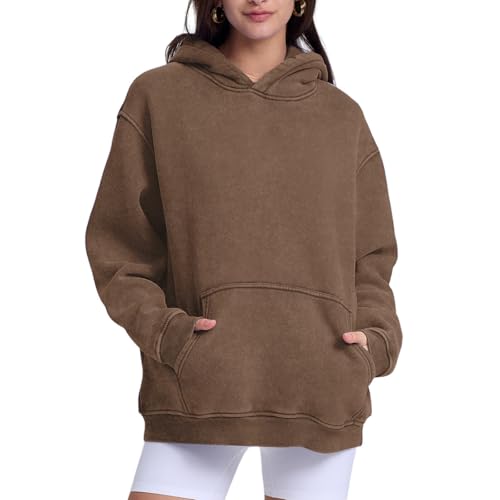 Image of FAIABLE Womens Oversized Acid Wash Hoodie Unisex Heavyweight Cotton Hoodies Fleece Vintage Washed Sweatshirt Women Men