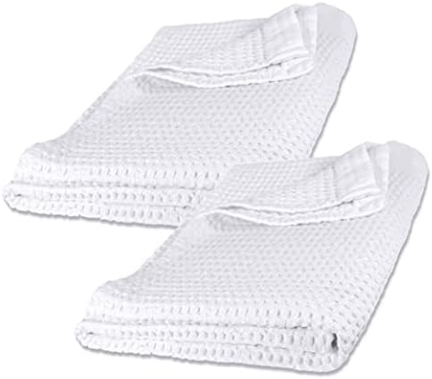 GILDEN TREE Waffle Towels Quick Dry Thin, 2 Pack Bath Sheets 40x80 Oversized Extra Large for Adults for Bathroom, Modern Style (White)