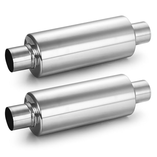 A-KARCK 2 Pack 2 Inlet Exhaust Resonator 2 Inlet 2 Outlet 13.8 Overall Length Muffler Resonator Stainless Steel Polished
