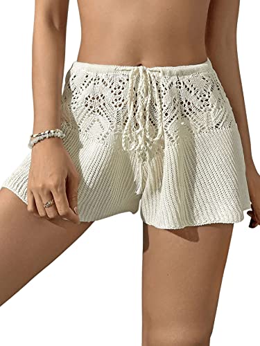 Verdusa Women's Hollow Out Crochet Beach Cover Up Knit Loose Wide Leg Shorts4