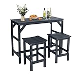 Sunnibety 3Pcs HIPS Outdoor Patio Bar Set, All Weather HIPS Bar Table and Chairs Set for Outside, 55" Rectangular High Top Bar Table with 2 Bar Stools for Poolside, Patio, Balcony, Deck, Black