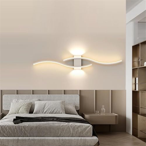 Lampada da Parete LED Moderna - Applique a Barra ondulata Ricaricabile Tramite USB, Design in Acrilico e Ferro per Soggiorno e Camera da Letto, 100 cm, Luce Nera Neutra