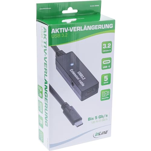 InLine USB 3.2 Gen.1 Active Extension, USB-C Male to USB-C Female, Reaper Cable with Signal Amplification, Long Distances - Image 3