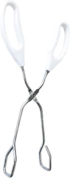 Cooking Concepts Scissor Tongs Cooking Kitchen Grilling Food Serving Barbecue Comfortable Ergonomic Grip Dishwasher Safe Beautiful Design White, 10x2.75 in CC-RW