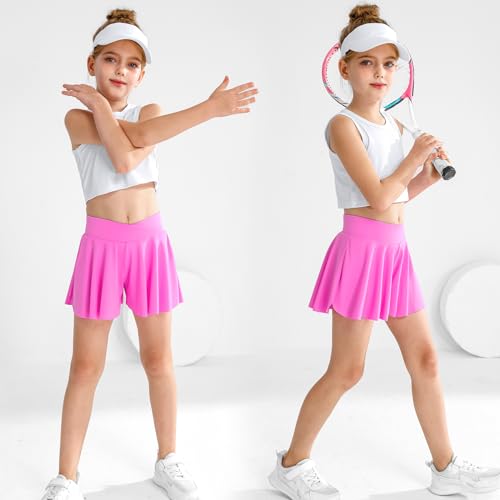 Girls' Athletic 2-in-1 Flowy Cheer Dance Biker Shorts Tennis Skirt Butterfly Skorts with Pocket for Girl Size 5-14 Years2