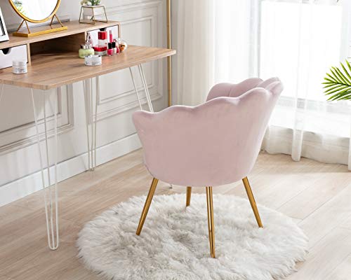 Living Room Chairs,Velvet Makeup Vanity Chair With Back Arm Modern Bedroom Accent Chair Cute Comfy Single Upholstered Chair With Gold Metal Legs (Light Pink) #TOP7