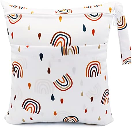 FenFang Wet Bag, Cloth Nappy Bags Produce Bags Wet Dry Suit Bag Storage Organiser, Waterproof Washable Reusable Large Double Zipper Bag for Baby Diapers Nappy Daycare Travel Beach Pool Gym Bag (Beige)