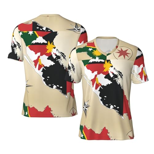 Maillot de football Map02 imprimé drapeau de Papouasie-Nouvelle-Guinée pour homme, col en V, t-shirt de football en maille, t-shirt d'entraînement athlétique, Noir , S
