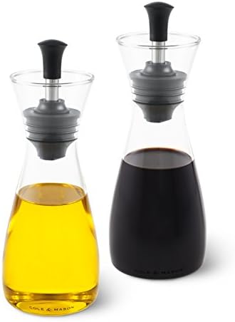 Cole & Mason H103018 Sawston Oil & Vinegar Pourer | Oil Dispenser/Vinegar Dispenser | Glass | 210mm | Twin Set | Includes 2 x Oil Bottle/Vinegar Bottle | 2 Year Guarantee