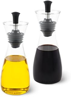 Cole & Mason H103018 Sawston Oil & Vinegar Pourer | Oil Dispenser/Vinegar Dispenser | Glass | 210mm | Twin Set | Includes 2 x Oil Bottle/Vinegar Bottle | 2 Year Guarantee