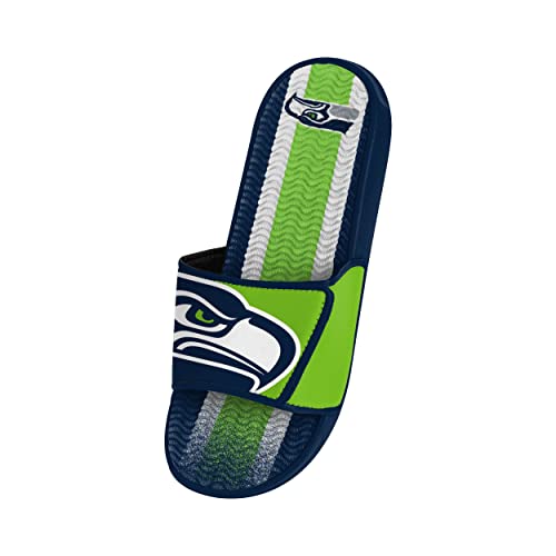 Image of FOCO mens NFL Team Stripe Logo Athletic Sport Shower Flip Flop Sandals Gel Slides