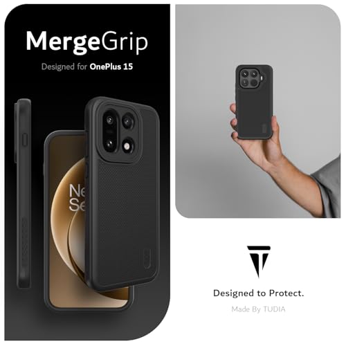 Image of TUDIA MergeGrip [Military Grade] for OnePlus 15 5G Back Cover (2025) - [Drop Tested] Dual Layer Shockproof Slim Rugged Heavy Duty Tough Protective Phone Case (Black)