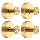 Gold Suction Cup Hooks for Shower Stainless Steel, Gold Suction Hooks for Shower Wall Hangs 11lbs, Bathroom, Kitchen, Glass Door, Mirror, Tile, Loofah, Towel, Coat, Bath Robe, Brushed Gold 4 Pack