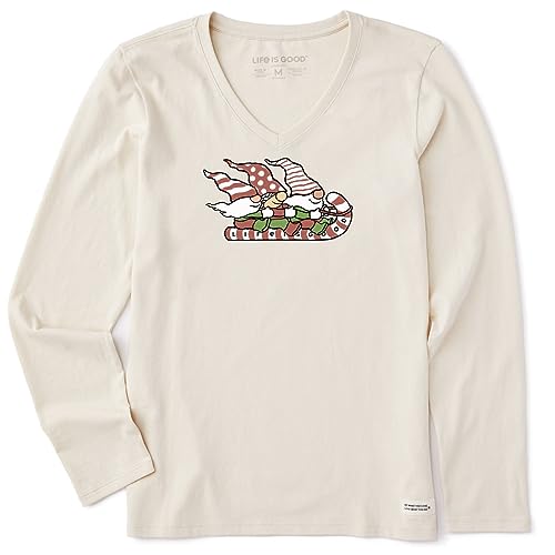 T-shirt Life is Good Gnome Toboggan Ride Crusher Vee à manches longues pour femme