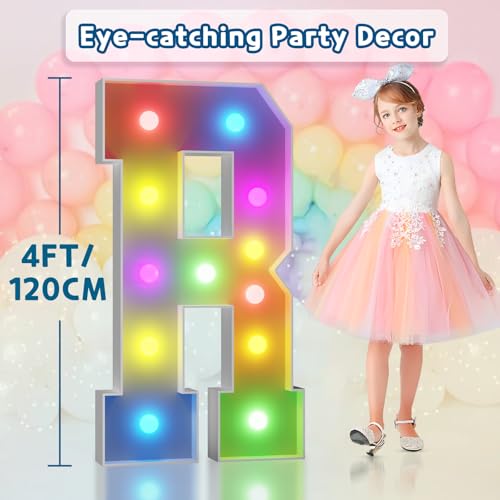 Image of Imprsv Colorful Marquee Letters 4 Feet Tall, Large Light up Letters R | RGB with Remote, Birthday Party Decorations Anniversary Wedding Decorations Assembly Required 24 Pcs Accessory Set