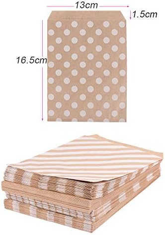 JNCH 100pcs Kraft Paper Bags Small Paper Gift Bags for Christmas Wedding Birthday Sweets Cookies Food 4 Styles - 13x16.5cm