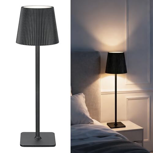 LuminexDesigns Cordless Rechargeable LED Table Lamp – 5200mAh Battery, Stepless Dimming, 3 Colour Temperatures, IP54 Water-Resistant, for Indoor & Outdoor Use – Black