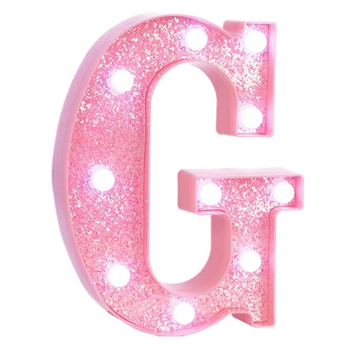 Image of Pink Marquee Light Up Letters, Glitter Alphabet LED Letter Lights for Pink Birthday Party Decorations, Battery Operated Letter Sign for Girls Room Vanity Table Decor, Cool White Lights Letter G