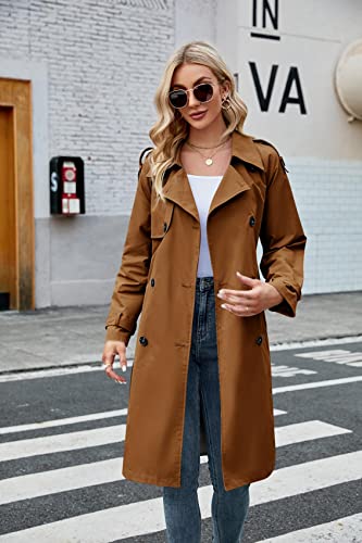Image of Womens Long Trench Coat Double Breasted Windproof Overcoat With Belt