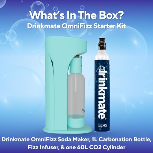 Image of Drinkmate OmniFizz Sparkling Water Maker & Soda Streaming Machine | Carbonates Any Drink | STARTER KIT | Includes One 60L CO2 Cartridge + One BPA-Free Bottle (Arctic Blue)