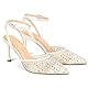PIZZ ANNU Damen High Heels Strasssteine Knöchelriemen Hohe Schuhe Damen mit Stiletto Absatz Spitze Zehen, perfekt für Party Hochzeit Weiß EU 37