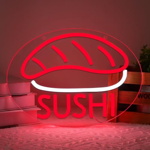 Image of SUSHI Neon Signs for Wall Decor Neon Lights for Business Led Signs Suitable for Japanese Restaurant Convenience Stores Supermarkets Office Bar Pub 5V Power Adapter 17.3*10.2 Inch(Red + White)