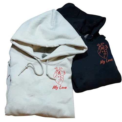 Personalized Embroidered Anatomical Heart Sweatshirt With Initials On Sleeve, Couple Hoodie, Custom Quote, Gifts For Boyfriend, Custom Quote, Matching Heart Initials Sweatshirt, Couple Hoodie4
