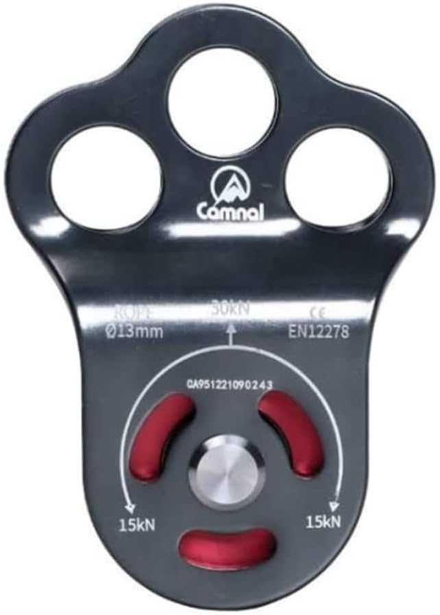 Gray Climbing Pulley, 30KN/6613lbs Three Holes Single Pulley, Built-in Ball Bearing Climbing Pulley, Rock Climbing Pulley Fit for 13mm Rope Hauling, Rescue Applications, Zipline Sports Etc